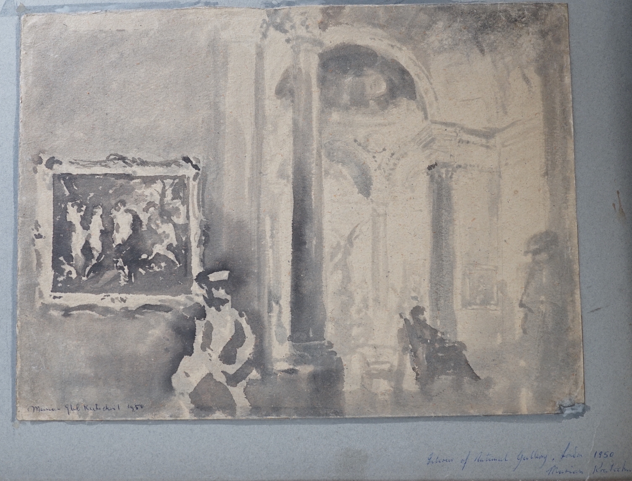Marian Kratochwil (Polish, 1906-1997), watercolour, 'Interior of the National Gallery, London 1950', signed and dated, 28.5 x 38.5cm, unframed